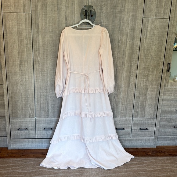 Commense Cotton & Linen Semi-Sheer Ruffle Trim Long Dress - Picture 4 of 16